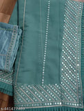Golden georgette sari with 9mm sequence & zari work pallu, complete with separate blouse - Indian ethnic couture