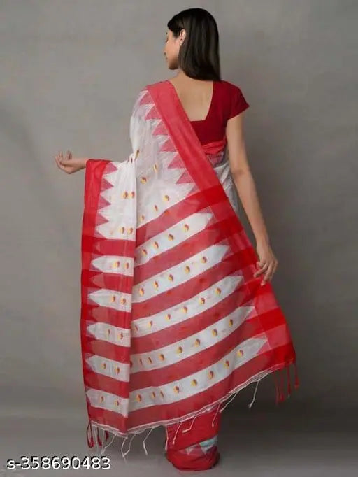 Cotton silk saree with printed blouse, premium quality Indian handloom fashion