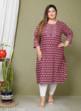Maroon floral print pure cotton straight kurta for women, three-quarter sleeves with detailed print design, India origin