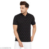 Black Cotton Blend Half Sleeve Wild West Polo Collar T-Shirt for Men, stylish printed design, perfect for casual wear