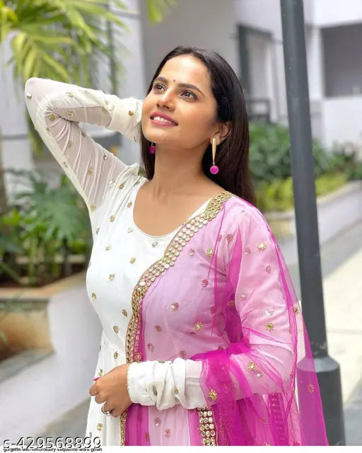 Embellished Georgette dupatta with embroidery scvance work, Indian fashion accessory for sizes S-XXXL