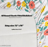 Multi-colored elastic fitted king size bedsheet with 2 pillow covers, cotton linen, breathable & wrinkle free