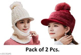 Trendy, woolen women's winter monkey cap & hat combo - snow-proof with visor, soft & warm, great for slouchy style (N: 2)