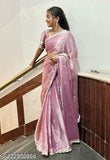 Lavender Organza Saree with Art Silk Blouse, hand-embellished and lightweight, perfect for Diwali, Eid, or Wedding events
