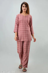 Pink cotton printed nightsuit with three-quarter sleeves, Indian traditional pyjama set