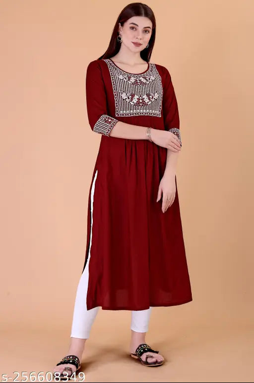 Viscose Rayon ALine embroidered Naira Cut Kurta, women's fashion for various occasions