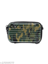 Army print acrylic mini sling bag, color-block design with three compartments, free size origin from India