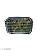 Army print acrylic mini sling bag, color-block design with three compartments, free size origin from India