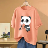 Cotton oversized t-shirt, printed panda design, loose fit for women by Skyct Store, perfect for casual or trendy occasions