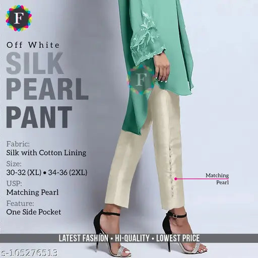 Off-white silk and cotton lining party wear women's pants with textured net, exclusive HIFASHION design in best price