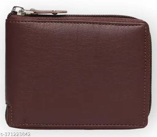 Brown artificial leather travel wallet, 4 card slots, sleek design for formal occasions