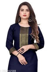 Embroidered cotton three-quarter sleeve kurti, Myra Drishya style, Indian ethnic wear for women in various sizes (XS-5XL)