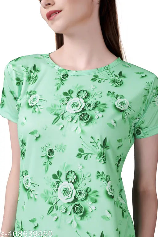 Large lycra t-shirt for women, trendy printed summer design, casual wear with jeans or leggings