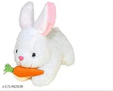 White teddy bear with carrot soft toy, perfect for home decoration or car decor. Ideal cute sitting toy size 10-14.9 inches, suitable for girls aged 0-2 years. Indian origin branded product from R K Gift Gallery