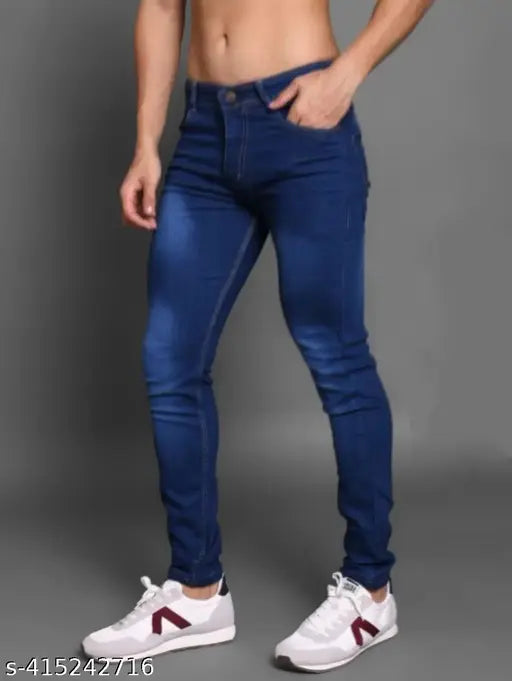 Blue dyed/washed denim men's royal size 28 jeans from India - Detailed view