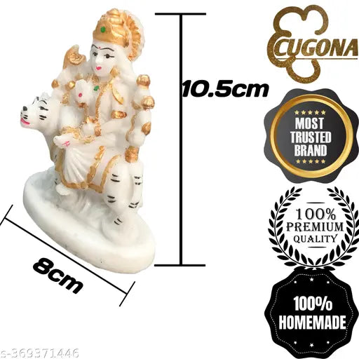 Durga Maa marble murti, 4-inch tall god idol for pooja or car dashboard, intricately handcrafted polyresin figure of Durga Mata with tiger, symbolizing strength and moral order