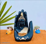 Handcrafted black and gold palm Buddha statue, luxurious decor for living room, Indian-made figurine with gold detailing