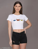 Printed cotton blend women's t-shirt with short sleeves, ideal for daily wear from Kamedge, India