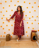 Hand Work Procin Printed Rayon Cord Set - Indian rayon kurta with pants, perfect for parties & gifts