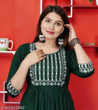 Stylish viscose rayon three-quarter sleeve gown, solid colored women's gaown from India