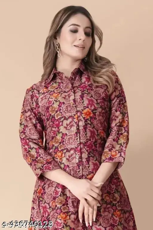 Rayon rose cord set for women, long-sleeved, 2N, multiple sizes available