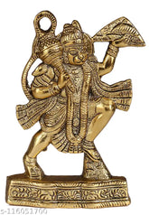 Metal Ganesh Statue with Flute, golden-toned Hanuman Idol for home decor, height 65 inches