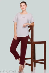 Women's cotton blend crop top & ankle length pyjama set, printed net summer wear for women, India origin