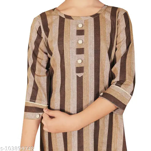Striped cotton blend kurti set with leggings for girls, 4-5 years, India-made