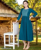 Rayon women's anarkali kurta with intricate embroidery on yoke motifs, soft and classy, S-XXXL sizes available