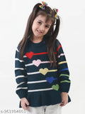 Multicolor acrylic full sleeve sweater for girls, self-designed pattern on round neck