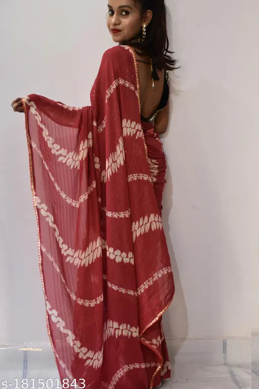 Peach Georgette Lakhnavi Saree with Separate Blouse - Embroidered net fabric, free-flowing for Indian occasions