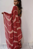 Peach Georgette Lakhnavi Saree with Separate Blouse - Embroidered net fabric, free-flowing for Indian occasions