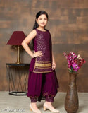 Embroidered Georgette Kurta sets for kids aged 5-6, Indian A-line style with dupatta