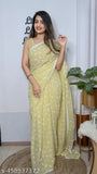 Georgette party saree with separate art silk blouse, vibrant printed design, Indian origin