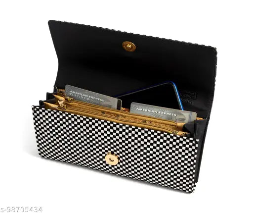 Checked velvet YESSBENZA women's and girls hand clutch with 4 card slots, synthetic material, free size, India origin