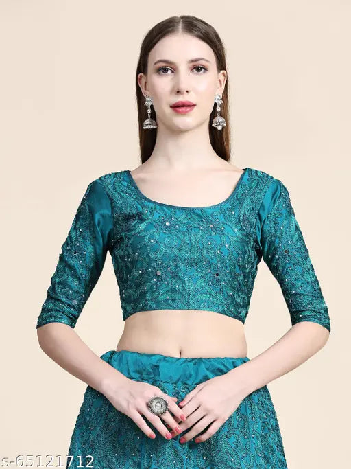 Embroidered taffeta silk lehenga choli & net dupatta set, intricately embroidered for women's special occasions