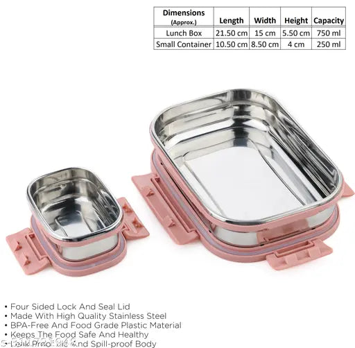 Stainless steel lunch box, airtight container, leakage-proof Tiffin Box - SafeSteel meal collection for school, college, office use in India