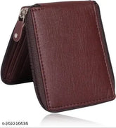 Denny black men's casual brown round faux leather wallet, 2 compartments, solid pattern, free size (9cm x 11cm), made in India