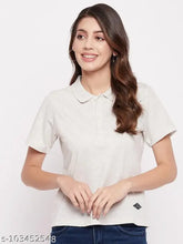 Grey cotton T-shirt, short sleeves, solid pattern by YUYAM - essential women's wear, India origin