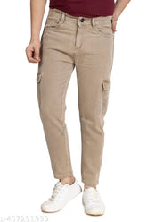 Denim brown 6-pocket cargo jeans with elastane blend for versatile wear and styling flexibility. Solid pattern, affordable yet fashionable #CargoChic #DenimTrend #EverydayEssentials. Sizes: 30 (waist 30in, length 39in) & 32 (waist 32in, length 39in). Made in India