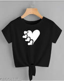 Black lycra crop top with 5 heart printed net sleeves for women, close-up view