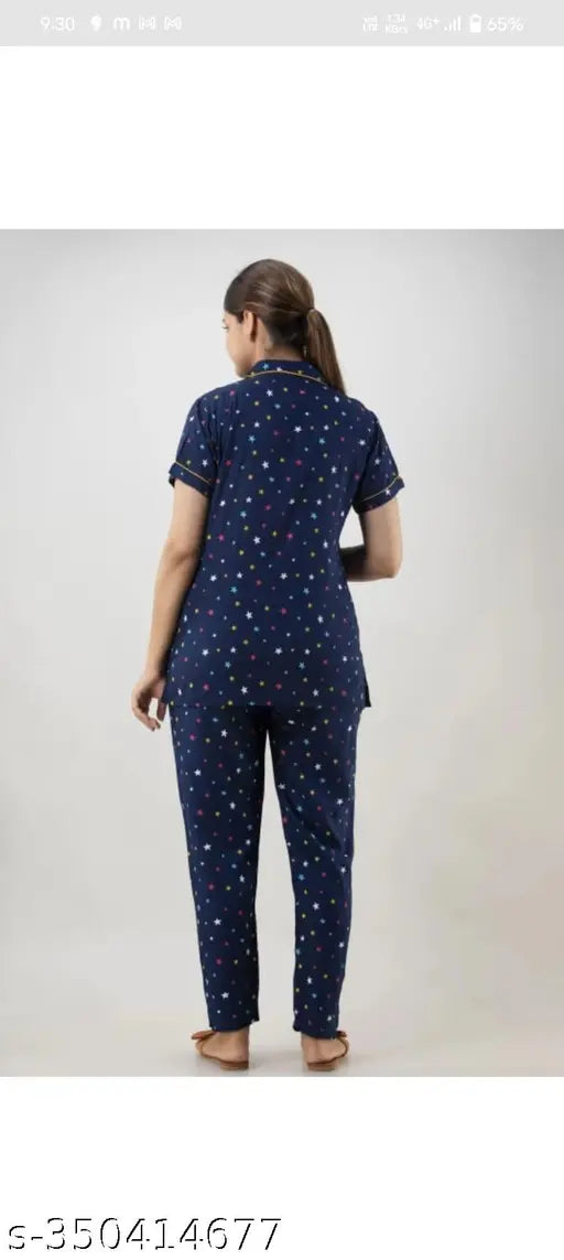 Rayon printed nightwear suit for home wear, women's rayon pyjamas and shirt set with short sleeves, vibrant preety look print