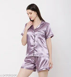 Satin nightsuits for women and girls, ZEESHE MEESHE fashionable set in solid color