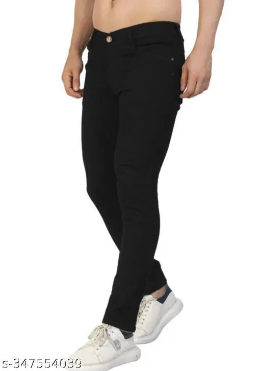 Plain black denim jeans for men - Solid waist size 28/30/32, length 41in, hip 32/34/36 - Made in India