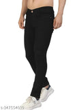 Plain black denim jeans for men - Solid waist size 28/30/32, length 41in, hip 32/34/36 - Made in India