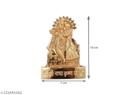 Brass Krishna idol set: 4x4 inch Radha Krishna statues from India