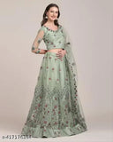 Elitevibe embroidered net bridal lehenga choli with dupatta, featuring chain cording detailing. Indian fashion, free size