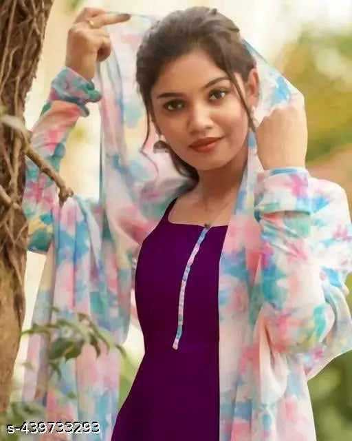 Georgette heavy kurti with print duatta set, solid-patterned Indian women's clothing on display