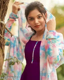 Georgette heavy kurti with print duatta set, solid-patterned Indian women's clothing on display