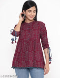 Latest printed rayon short kurti for women, three-quarter sleeves, Indian ethnic wear party style